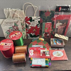 Vintage Christmas Gift Wrap or Crafting Lot Gift Tags Bags Cards Ribbon
